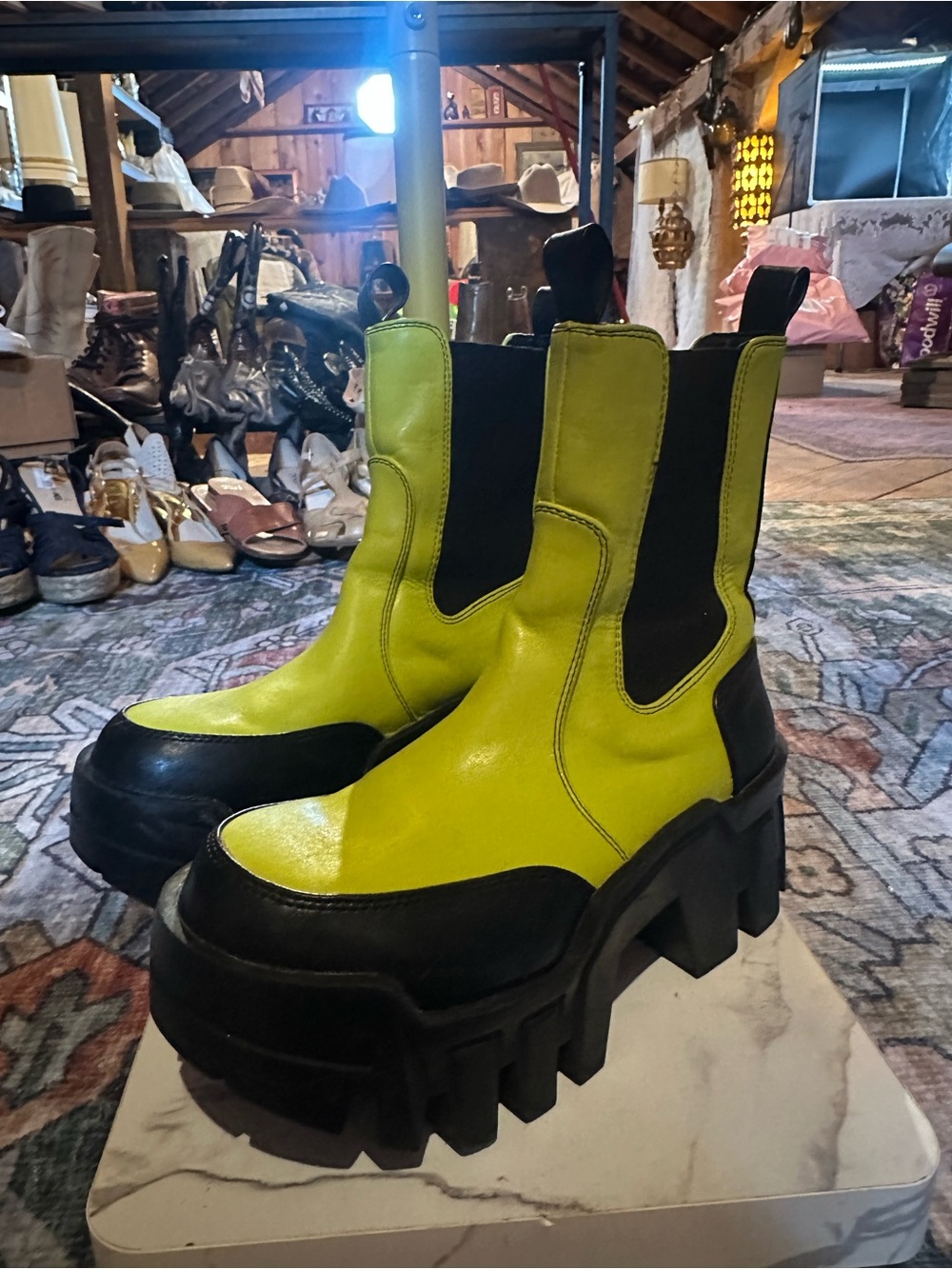 Chunky Platform Chelsea Boots — Neon Lime/Black Women's Boots